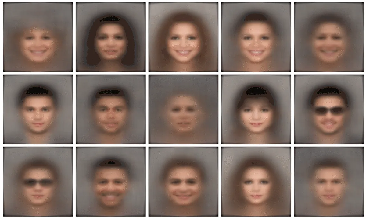 A grid of synthetic faces generated by a ResNet variational autoencoder